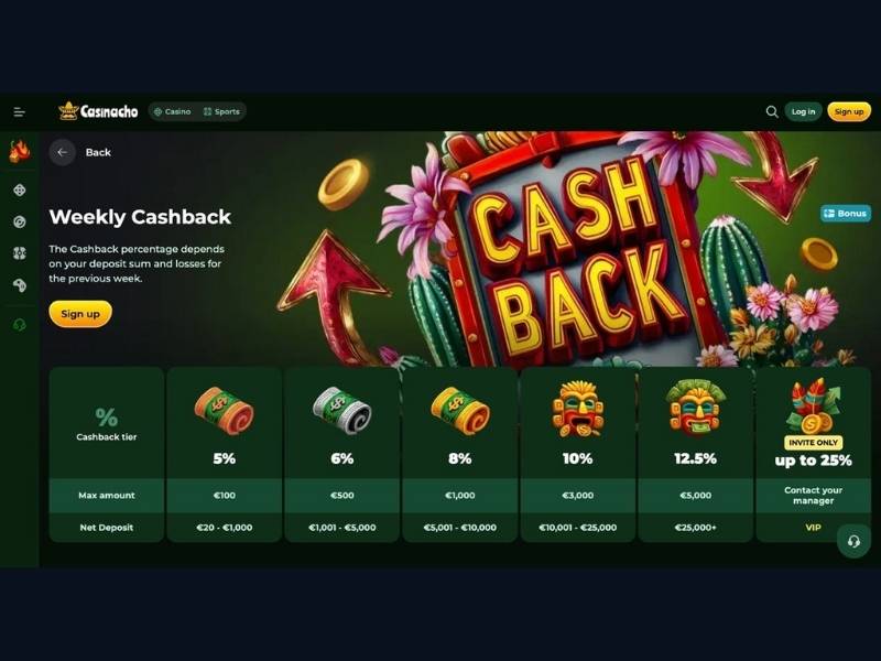Ciclo settimanale del giocatore orientato ai tornei su Casinacho Casino per l'Italia